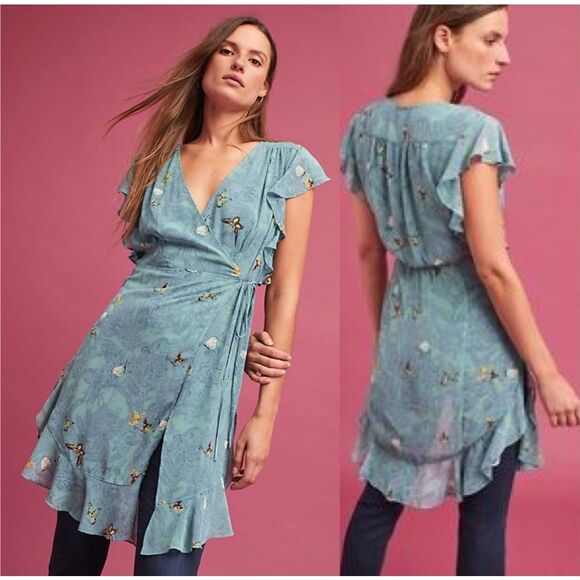 **BNWT Anthropologie Osuna feather Tunic maxi top L - Picture 1 of 10